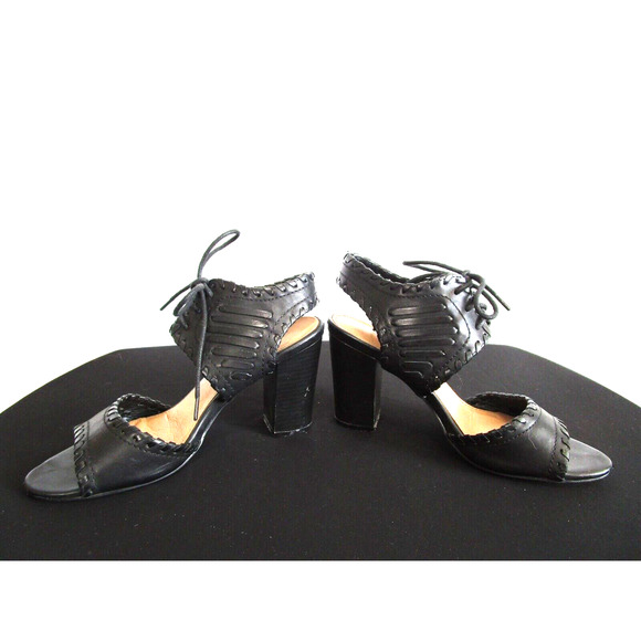 Restricted Black Faux Leather Whipstitch Ankle Strap High Heel Sandals Women 7 - Picture 5 of 11